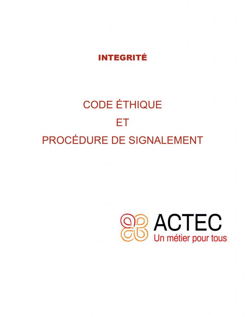 Intégrité - Code éthique - ACTEC